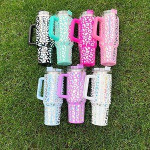 40 Oz Stainless Steel Holographic Leopard Print Tumbers